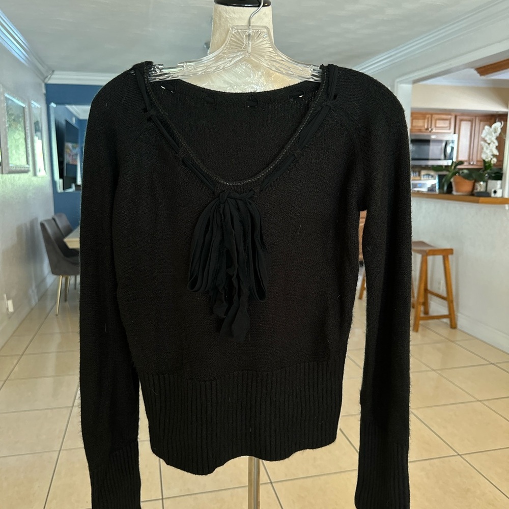 Elegant Black Sweater with Tassel Detail